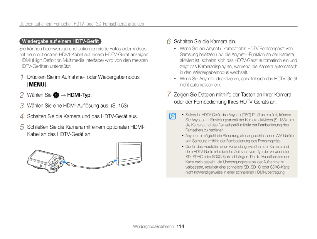 Samsung WB855F, WB850F manual Wiedergabe auf einem HDTV-Gerät  